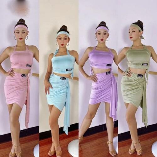 Latin Dance Costumes For Women Sexy Tops New Skirt Suit Slit Slim Professional Dance Skirt Latin Dance Practice Clothes DQS7405