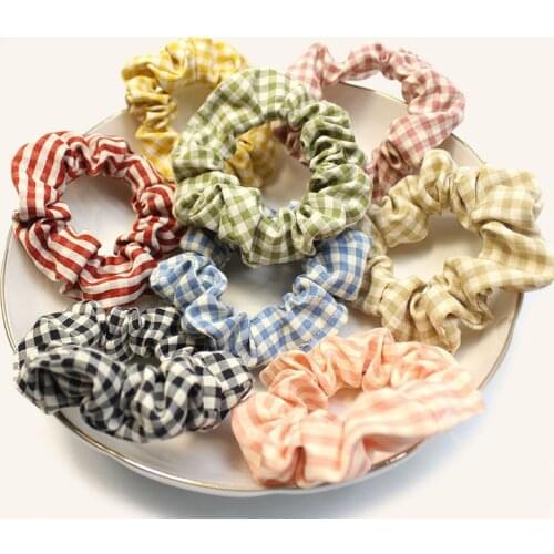 Women Plaid Slim Elastic Scrunchies Ponytail Holder Hair Rope Rings 2021 Summer Hair Accessories Scrunchies Wholesale 8pcs/set
