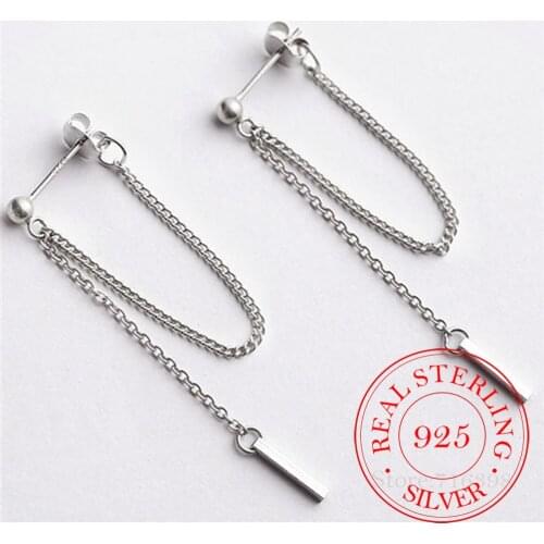 925 Sterling Silver After Hanging Type Tassel Strip Stud Earrings For Women Wedding Fashion Girl Sterling-silver-jewelry eh464