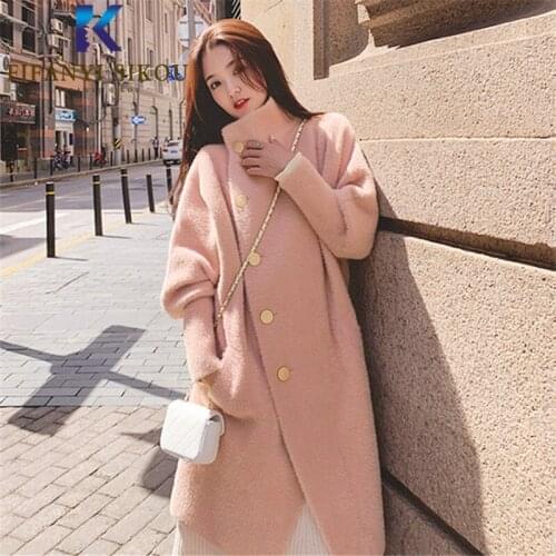 2020 Winter Coat Women High quality Faux Mink Cashmere knitted Sweater Jacket Casual Long Cardigan Coat Lady Thick Warm Outerwea