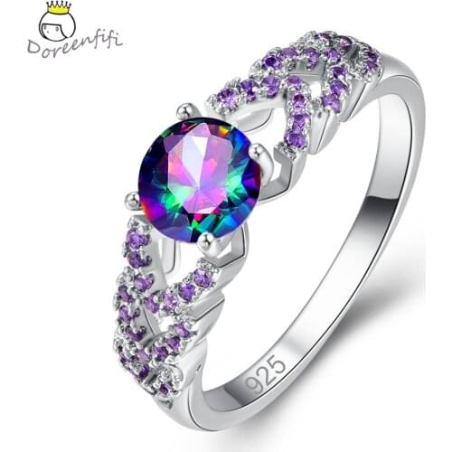 New Rainbow Purple White CZ 925 Sterling Silver Ring Female Women Wedding Jewelry Engagement Gift Size 6 7 8 9 Anillo Turmalina