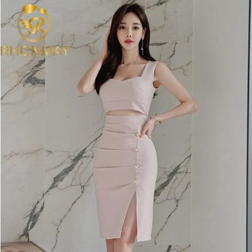 2020 Summer Pink Pencil Dresses Hollow Waist V Neck Spaghetti Strap Women Dress Office Lady Sexy Party Vintage Knee Length Dress