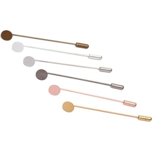 10pcs/lot 10mm Round Base Vintage Antique Bronze Flat Long Brooch Pin Base Settings 65mm 93mm length Jewelry Findings