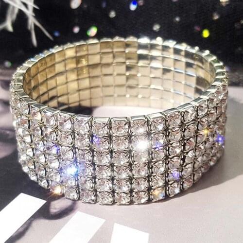 2.2cm Wide Bracelets Bangles for Woman Jewelry Micro Paved Rhinestone Punk Rock Rose Gold Female Wristband Bracelet