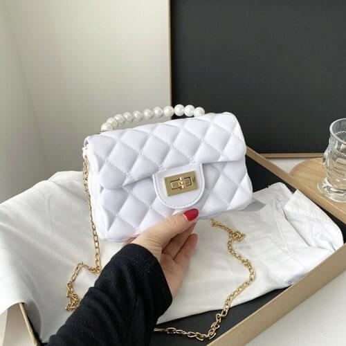 2021 summer small new luxury fragrance pearl portable jelly bag fashion rhombus chain shoulder messenger female bag