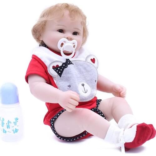 48cm Floss Body Lifelike Toddler Baby Boy with Lovely Clothes and Cute Plush Dog Silicone Reborn Baby Dolls