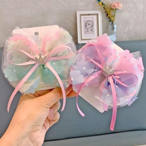 6pcs/lot Fairy Flower Mesh Hair Clips Girls Trendy Princess Handmade Hair Bows Birthday Party Dance Hairpin Headwear Accessories