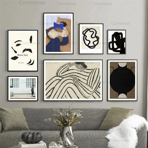 Abstract Minimalist Canvas Painting Girl Reading Line Art Modular Hd Posters and Prints Pictures Home Decoration Interior Gift