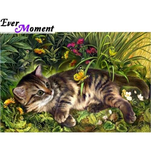Ever Moment Diamond Painting Full Square Drill Handmade Decoration For Home Cat In Grass Diamond Embroidery 5D DIY ASF1352