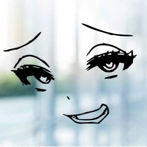 Black/Sliver Kawaii Anime Facial Expression Car Sticker Small/Big Size Removable Waterproof Window Body Decal S1340