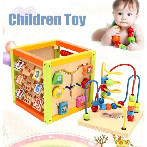 Baby Wooden Activity Cube Toy Small Play Centre Children Learning Bead Maze