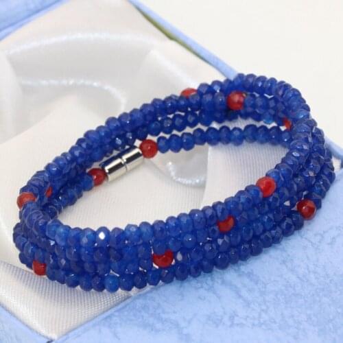 Long multilayer chain 4 rows magnetic clasps 2*4mm lapis lazuli stone jades abacus rondelle faceted bracelets for women B2766