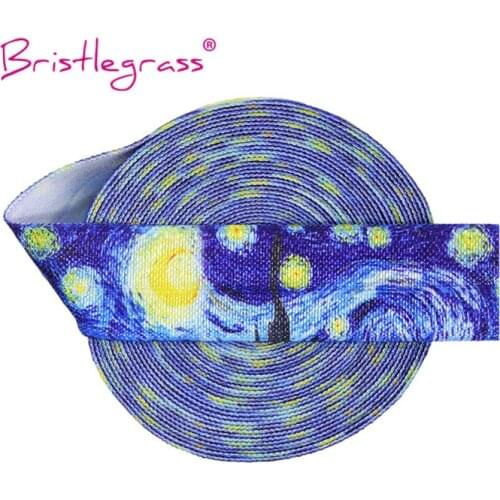 BRISTLEGRASS 2 5 Yard 3/4" 20mm Starry Night Print FOE Fold Over Elastics Spandex Satin Band Hair Tie Headband Dress Sewing Trim