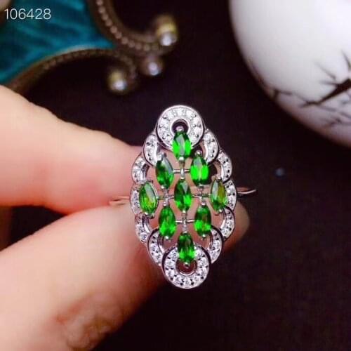 Natural Diopside ring Free shipping Natural green diopside 925 sterling silver Fine jewelry ring For men or women
