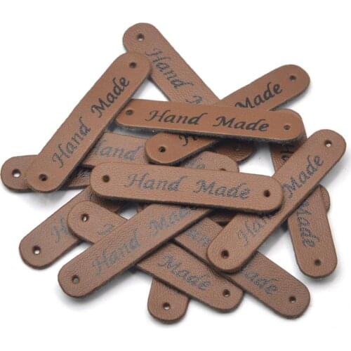 KALASO Wholesale 30pcs Brown Handmade Labels Clothes Garment PU Leather Labels Hand Made Tags Jeans Bags Shoes Sewing Supplies
