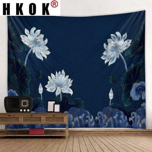 HKOK Cartoon Moon Flower Lotus Landscape Tapestry Hanging Covering Rugs Background Cloth Beach Mat Blanket Art Living Home Decor