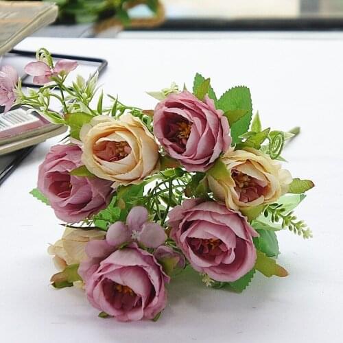 Artificial Flowers Silk Roses Vintage Bride Bouquet Vases for Home Decor