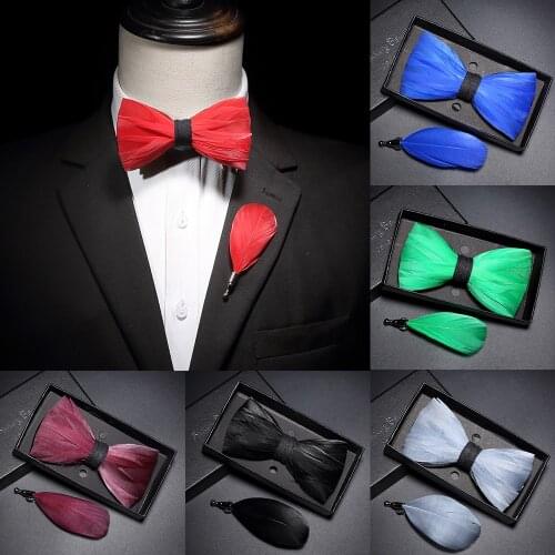 KAMBERFT Novelty fashion Mens bow tie Handmade feather bow ties for men Gift Box Set Daily Wear Cravat Wedding Party Gift