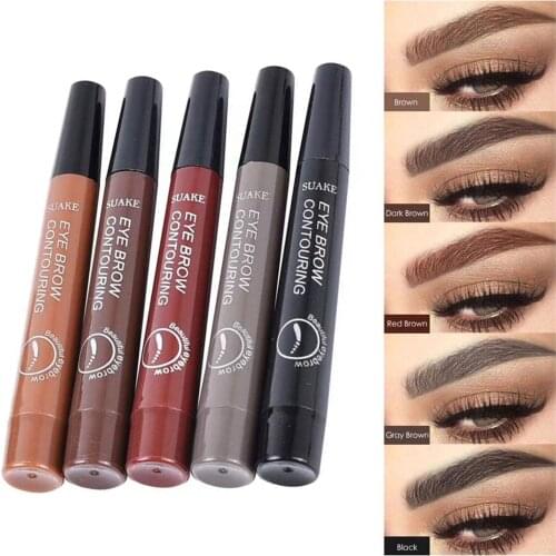 Eyebrow Tint Tattoo Pen 4 Fork Tip Waterproof Eyebrow Pencil Long Lasting Makeup Natural Liquid Brow Pen