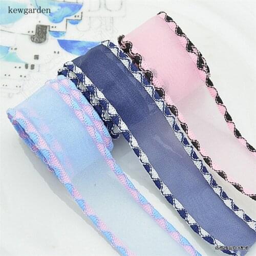 Kewgarden Lace Side Snow Voile Ribbon 25mm 1" Handmade Tape DIY Brooch Hair Bow Accessories Gauze Satin Packing Webbing 10 Yard