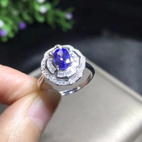 Natural tanzanite ring, luxurious style, blue gemstone, natural stone in the mine, 925 silver