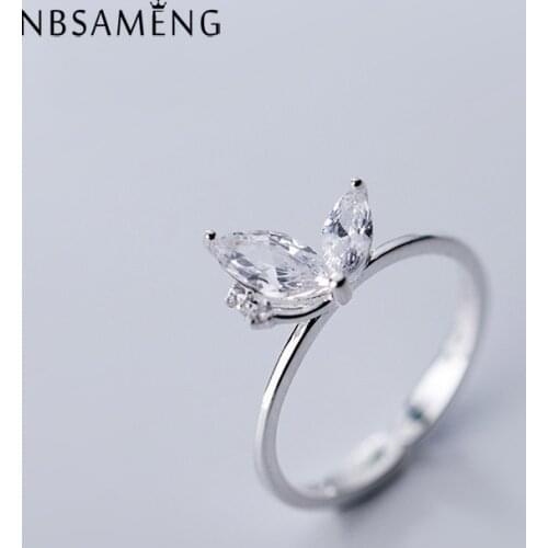 925 Sterling Silver Ring Crystal Stone Finger Rings Butterfly Adjustable For Women Wedding Engagement Jewellery