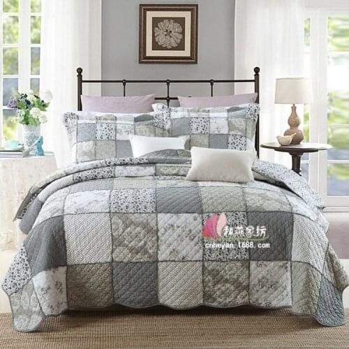 Korean Block Quilted Bed Three-Piece Set