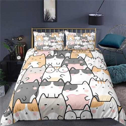 Luxury 3D Cute Cartoon Animal Printed 2/3Pcs Bedding Set Comfortable Kid Duvet Cover Pillowcase Home Textile Queen and King Size