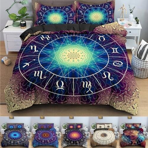 Psychedelic Bedding Set Twin Queen King Size Bedclothes With Pillowcase 2/3pcs Hippie Constellation Mystery Compass Duvet Cover