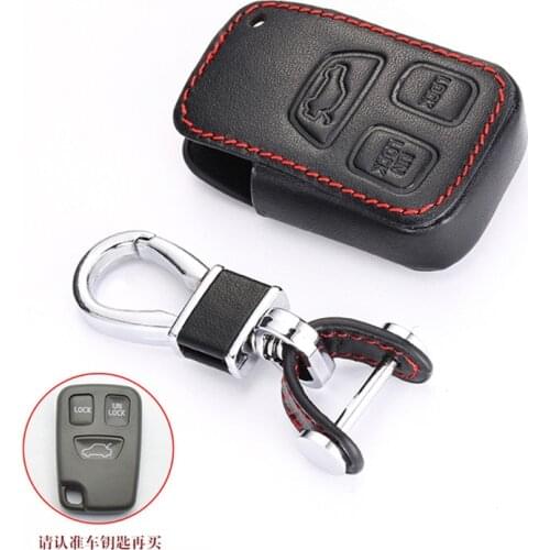Leather Car Key Case holder case For Volvo S40 S70 S90 V40 V90 C70 3 Buttons Smart Remote Fob Cover Keychain Protector Bag
