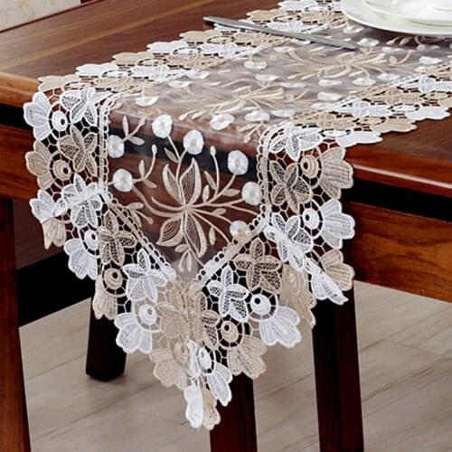 Lace Transparent Tablecloth Embroidery Lace Cover Towel Rectangular Table Runner for Wedding Party Home Hotel Decor
