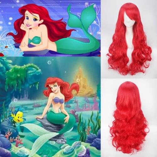 Fancy Mermaid Wigs cosplay For Girls Costume,Children Mermaid Wig Party Stage Synthetic Red Curly Hair Girl Gift Halloween Party