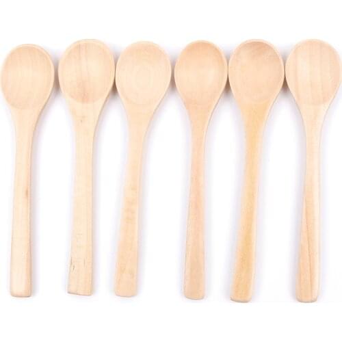 6PCS Wooden Spoons Cooking Teaspoon Coffee Honey Condiment Mini Kitchen Utensil Kids Children Ice Cream Dessert Tableware Tool