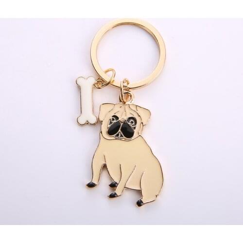 Cute pug Keychain Fashion Pet Dog car Key Ring Metal Pom Gift Bag Charm Jewelry Women Buckle Car Pendant women best friend Gifts