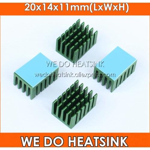 WE DO HEATSINK Green Anodize 20x14x11mm Aluminum Network Routers Chip Heat Sinks Radiator Cooler With Thermal Pad