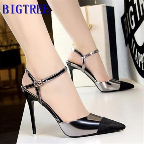 BIGTREE woman high heel mules sandals sexy pumps Fashion professional OL womens shoes hollow pointed ladies block heel shoes