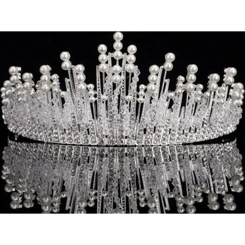 2019 New Gold / Silver Bridal Crowns With Pearls Crystals Metal Wedding Tiara Marriage Headband Accesorios Novia SQ0324