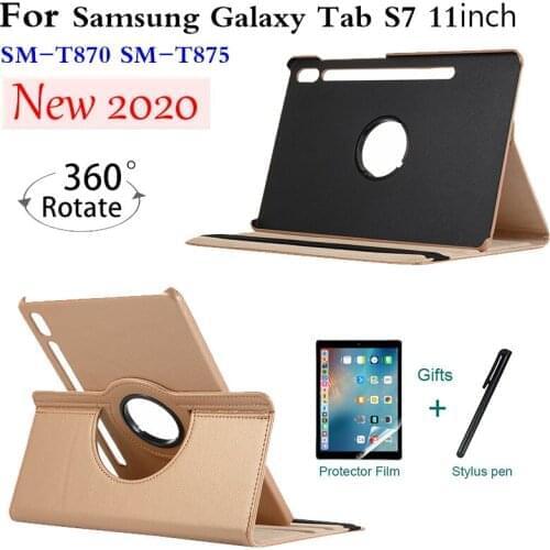 New 360 Rotating PU Leather Case For Samsung Galaxy Tab S7 2020 SM-T870 SM-T875 SM-T876 11 inch Tablet Funda Capa Cover+Film+Pen