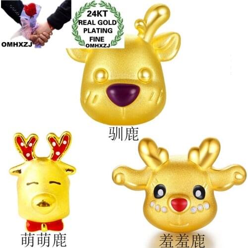 OMHXZJ Wholesale CA459 European Fashion Hot Fine Party Birthday Wedding Gift Christams Deer 24KT Gold DIY Accessories Charm Bead