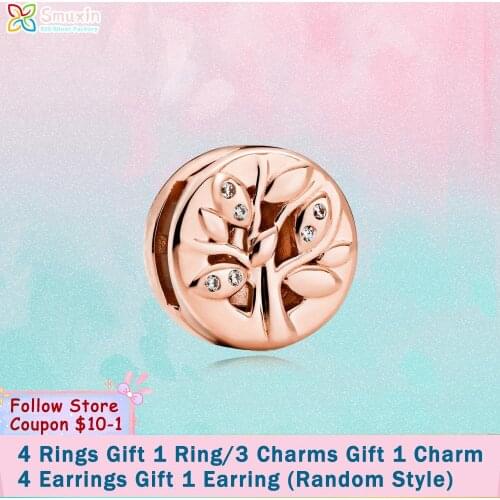 Smuxin 925 Sterling Silver Bead Sparkling Family Tree Clip Charm fit Original Pandora Reflexion Bracelet Women Jewelry Girl Gift