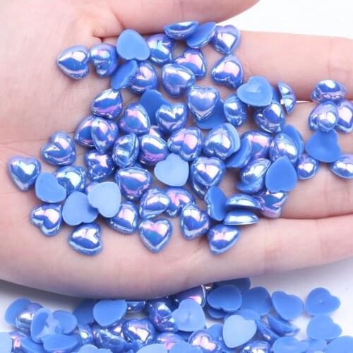 Half Pearls Flatback Imitation Heart Shape 10mm 200pcs Glue On Resin Pearls AB Colors Super Shiny For Nail Jewelry Decorations