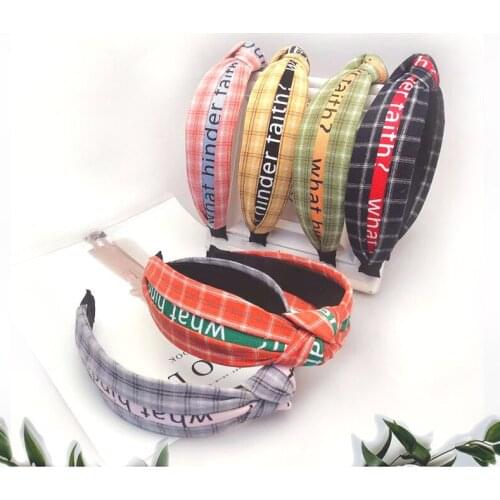 36pcs/lot DIY Multi Simple Fabrics Letters Tie A Knot Headband Wide Grids Bowknot Head Bands Hair Styling Tools Accessory HA976