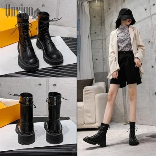 Qnvigo Boots Women Elastic Women 2021 New Spring Autumn Winter All-Match Middle Rear Zipper 41-43 Plus Size Short Leather Martin