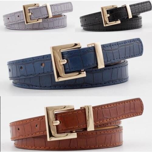 2020 New Designer Womens Violet Black Brown White Narrow Thin Leather Waist Belt Female Gold Buckle Belts For Women Dress