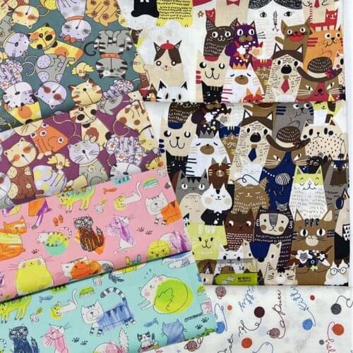 100% Cotton Twill Fabrics PINK AQUA WHITE Cute Color Orange Brown Cat Wool Ball For Handwork Craft Patchwork Clothes Dress Shirt