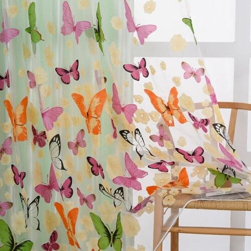 100x200cm Butterfly Print Window Curtains Sheer Tulle Drape Panel Room Home Office Restaurants Decor Butterfly Sheer Curtains