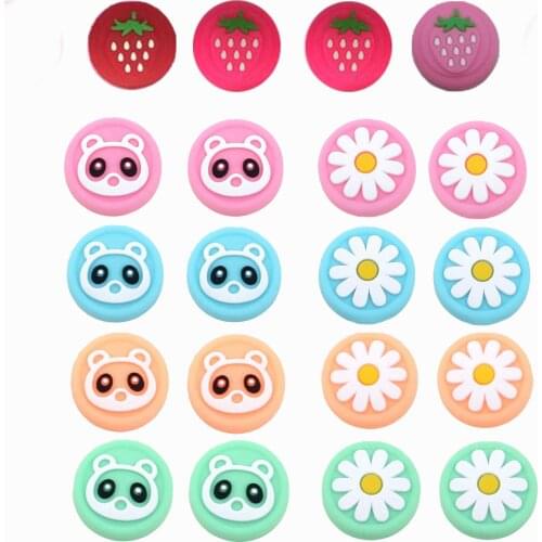 Panda Strawberry Flower Thumb Stick Grip Cap Joystick Cover For Nintendo Switch Lite Joy-Con Controller Silicone Thumbstick Case