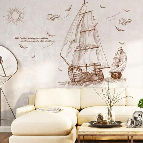 Quiet Sailboat Landscape Wall Decal Cartoon Pirate Ship Wall Stickers PVC Removable Art Mural Wall Sticker DIY Room Home Decor