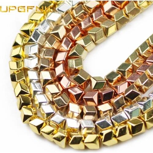 UPGFNK Gold, Silvers Arrow Square Natural Hematite Stone 6mm loose Spacer Beads For Jewelry Making Diy Bracelet Necklace Finding