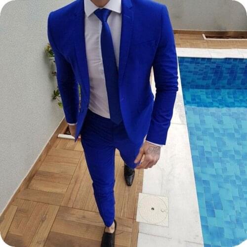 YiMinpwp Royal Blue Men Suits One Button Formal Business Suits Blazer Jacket Men Tuxedos Groom Wedding Suits 2 Piece Coat+Pant